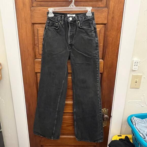 RE/DONE Size 25 Women's 70s Ultra High Rise Wide Leg Jeans Black Wash $275